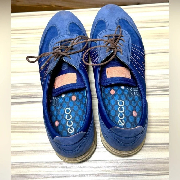 ECCO Blue Suede Lace Up Sneakers orange streetwear walking casual Oxfords EU39 - Picture 1 of 5